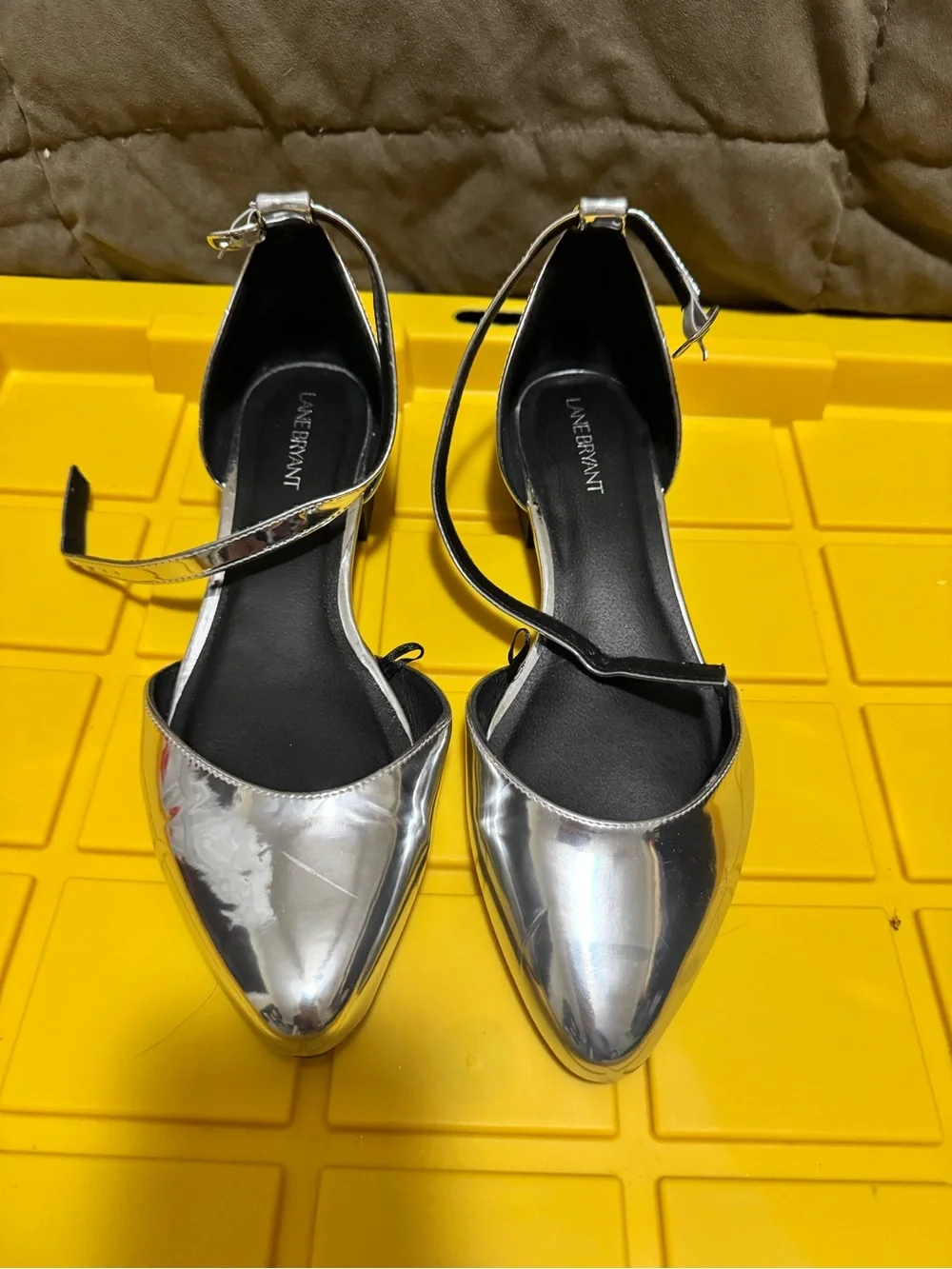 Lane Bryant Silver Pointed D'Orsay Flats with Ankle Strap 11W
